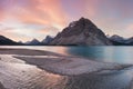 Autumn in the mountains near Bow Lake Banff National Park Alberta Canada Bow Lake panorama reflection with first snow in mountains Royalty Free Stock Photo