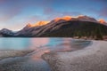 Autumn in the mountains near Bow Lake Banff National Park Alberta Canada Bow Lake panorama reflection with first snow in mountains Royalty Free Stock Photo