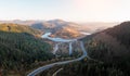 Autumn mountains panorama with mountain road serpentine Royalty Free Stock Photo