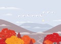 Autumn mountains valley flat vector background
