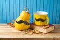 Autumn and Movember concept with coffee cup , pumpkin squash and