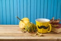 Autumn and Movember concept with coffee cup , pumpkin squash and