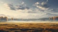 Autumn Mucky Field With Mountains And Fog - Realistic And Detailed Renderings