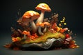 autumn mushrooms 3d illustration