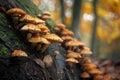 Autumn Mushrooms on a Forest Log