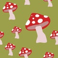 Autumn Mushrooms Seamless Pattern, Fly Agaric Background Repeat Pattern for textile design, fabric print, fashion or backgr