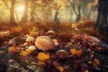 Autumn mushrooms in woods foliage Royalty Free Stock Photo