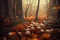 Autumn mushrooms in woods foliage Royalty Free Stock Photo