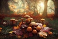 Autumn mushrooms in woods foliage Royalty Free Stock Photo