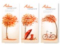 Autumn nature banners with colorful tree and a bicycle