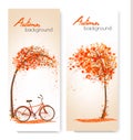 Autumn nature banners with a tree and a bicycle.