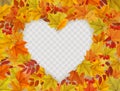 Autumn nature frame with colorful autumn leaves a heart shape Royalty Free Stock Photo