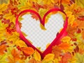 Autumn nature frame with colorful autumn leaves a heart shape Royalty Free Stock Photo