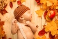 Autumn newborn. Autumn time scene. little baby with red yellow