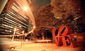 Autumn night photo shot of LOVE sculpture in the city of Shinjuku Tokyo Japan