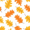 Autumn oak leaves. Seamless pattern. Vector yellow and orange leaf. Scrapbook, gift wrapping paper and textiles. Hello, october. Royalty Free Stock Photo