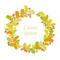 Autumn oak wreath frame - vector illustration