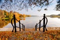 Autumn October colorful park. Foliage trees alley Royalty Free Stock Photo