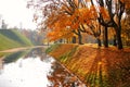 Autumn October colorful park. Foliage trees alley Royalty Free Stock Photo