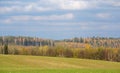 Autumn in October. Colors of nature and space. Forests and fields. Bright foliage