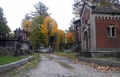 An ancient cemetery with a chapel, graves and crypts Royalty Free Stock Photo