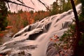 Autumn at Ontonagon River Bond Falls Peering Through a Wooded Area