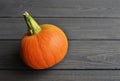 Autumn orange pumpkin on dark wooden background. Thanksgiving day and halloween concept, copy space