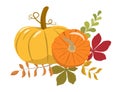 Autumn orange pumpkins, and brown, red leaves corner border Royalty Free Stock Photo