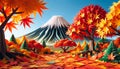 Autumn Origami Art with Maple Tree and Mount Fuji