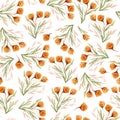 Autumn ornament from flowers watercolor seamless pattern
