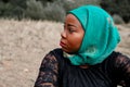 Autumn Outdoor Portrait Of Beautiful African American Young Woman - Muslim Wearing Hijab