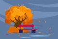 Autumn outdoor scene with tree and bench