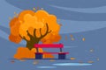 Autumn outdoor scene with tree and bench