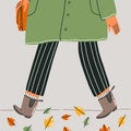 Autumn outfit close up, autumn walk, vector illustration