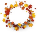 Autumn oval background with maple leaves.