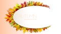 Autumn oval frame for text decorated with foliage