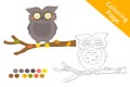 Autumn Owl Perching on a Tree Branch Coloring Page Vector