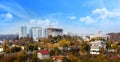 Autumn panorama of Chisinau city high-rise buildings construction, view of the city circus