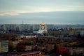 Autumn panorama of the city overlooking the Transfiguration Cathedral on Yubileinaya Street in Avtozavodsky district