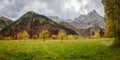 Autumn panorama in the Eng-Alm in Tyrol with yellow maple trees Royalty Free Stock Photo
