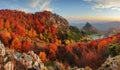 Autumn panorama landscape at sunset in Slovakia, Vrsatec Royalty Free Stock Photo