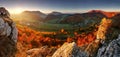 Autumn panorama with sun and forest, Slovakia Royalty Free Stock Photo