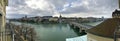 Autumn panoramic view of the Rhine River from a balcony in Basel, Switzerland