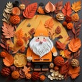 Autumn Paper Art With Isolated Gnome And Vibrant Leaves