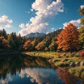 Autumn Paradise Lake landscape in Maglia, Northern California made with Generative AI