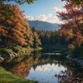 Autumn Paradise Lake landscape in Maglia, Northern California made with Generative AI