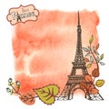 Autumn Paris.Eiffel tower,leaves,watercolor splash Royalty Free Stock Photo