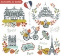 Autumn in Paris.Famous landmarks and floral decorations