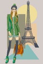 Autumn in Paris. Fashion girl near Eiffel Tower Royalty Free Stock Photo