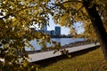 Autumn in the park. Alley on the embankment of the Iset River